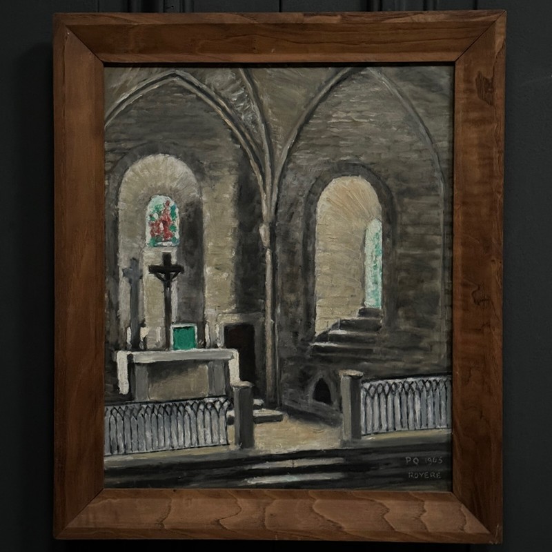 Huile Sur Isorel IntÃ©Rieur D'Ã©Glise Bretonne Par Pq Royere 1965 L8322