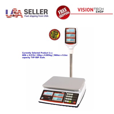 VisionTechShop TVP-60P Price Computing Scale with Pole Display, 60lb x 0.01lb