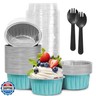 50Pcs Mini Aluminum Foil Cupcake,5oz Baking Cups with Lids,Mini Cake Pans Disposable,Loaf Pans with Lids,Disposable Ramekins,Tin Cups Containers for Cupcake,Pudding,Muffin,Cheesecake (Light Blue)