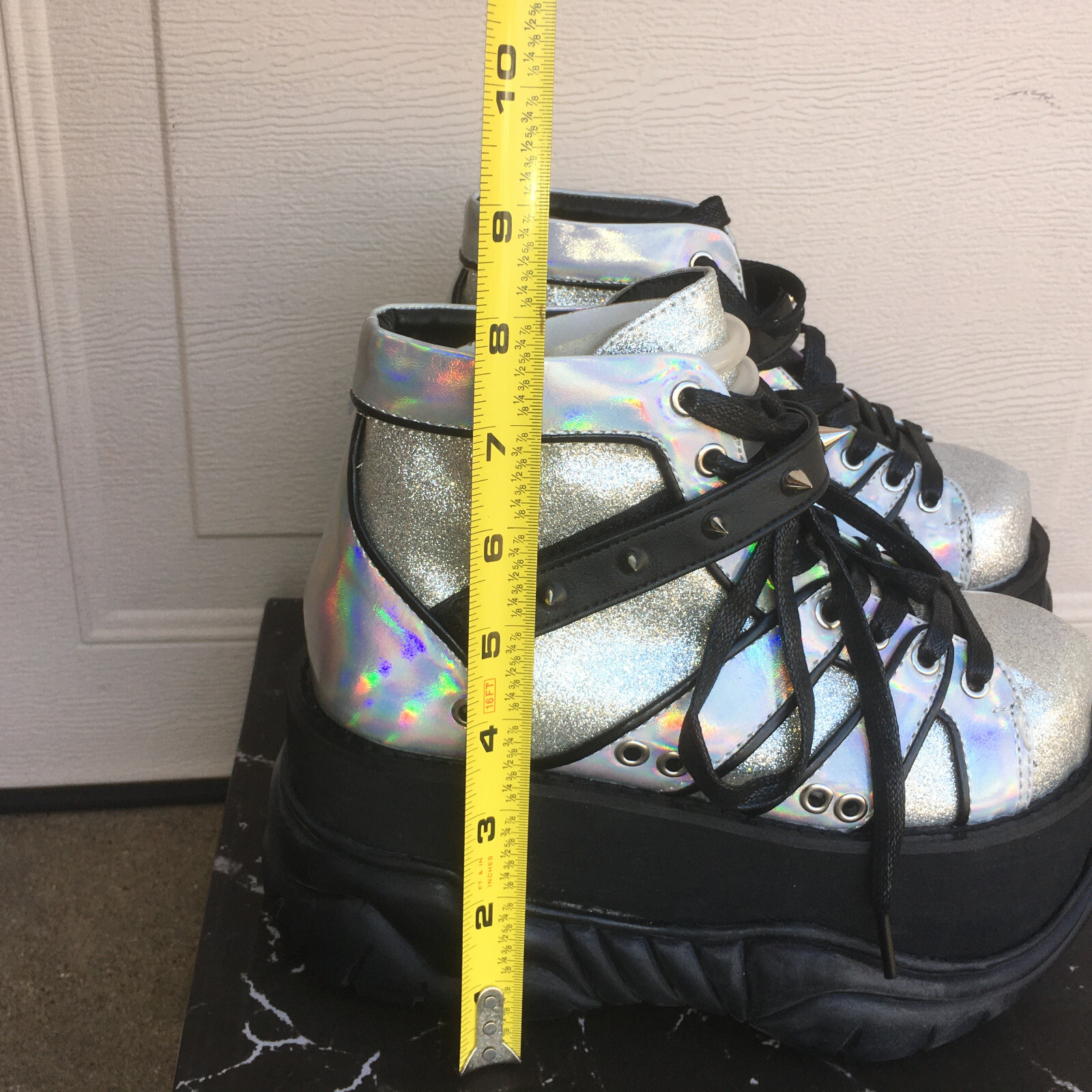 Demonia Neptune-100 3" Platform Ankle Boots, Silver, Men’s Size 4, NEW in Box