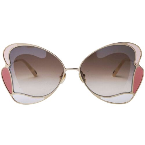 Pre-owned Chloé Chloe Women's Sunglasses Gold Full Rim Butterfly Metal Frame Ch0048s-30011230003 In Gray