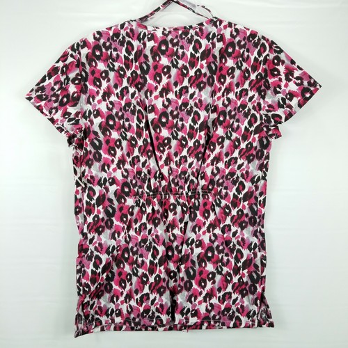 Bobbie Brooks Womens Medium Scrub Top Pink Animal Print