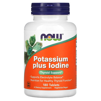 Now Foods Potassium Plus Iodine 180 таблеток с гарантией качества GMP, веганский,
