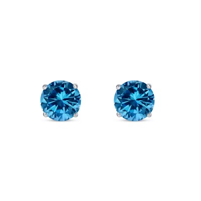 Pre-owned Shine Brite With A Diamond 2.75 Ct Round Cut Blue Earrings Studs Solid Real 950 Platinum Push Back Basket In White