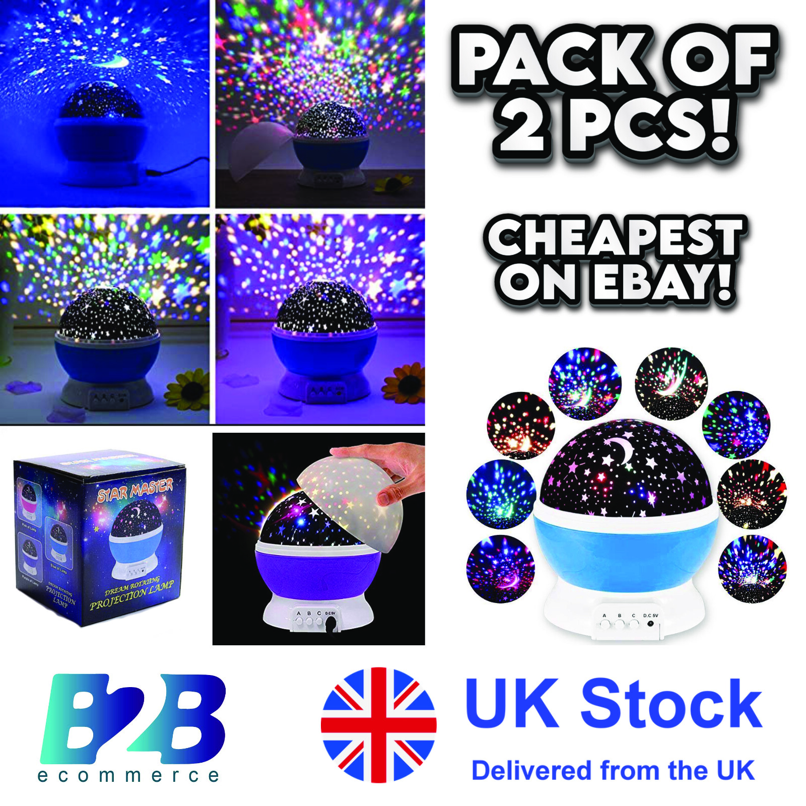 Pack of 2 Star Master Galaxy Projector Night Light Kids USB Rotating Lamp