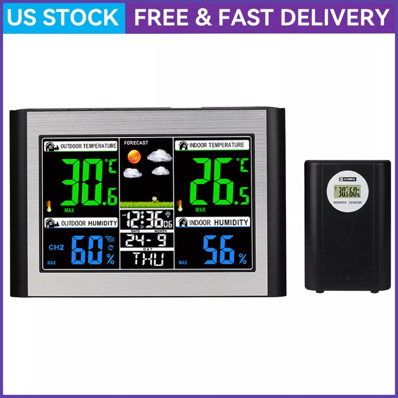 LCD Weather Forecast Station Thermometer Humidity Monitor Calendar Alarm Clock