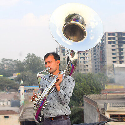 Bb Flat Brass Sousaphone Tuba With Gig Bag+Mouthpiece Bb Big Bell 24'' Nickel