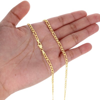 10K Yellow Gold 3.5mm Figaro Chain Bracelet or Anklet Mens Women 7" 8" 9"