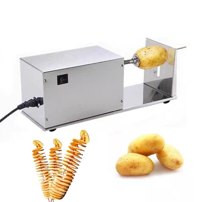 Electric Potato Tower Slicer Vegetable Spiral Tornado Stainless Cutter 110V