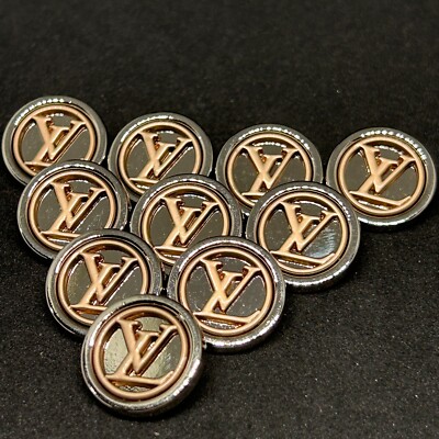 10 Louis Vuitton Buttons Silver and Bronze LV Logo Metal 18mm Vintage