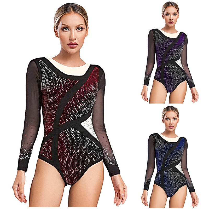 Damen Tanzanzug Glitzer Strass - Ganzkörper Ballettanzug Ein-Schulter Für Wettbewerb
