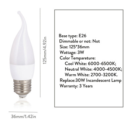 LED Candlebra Light Bulbs 3W E12 E14 B22 E26 E27 Flame Candle SMD 110V 220V Lamp