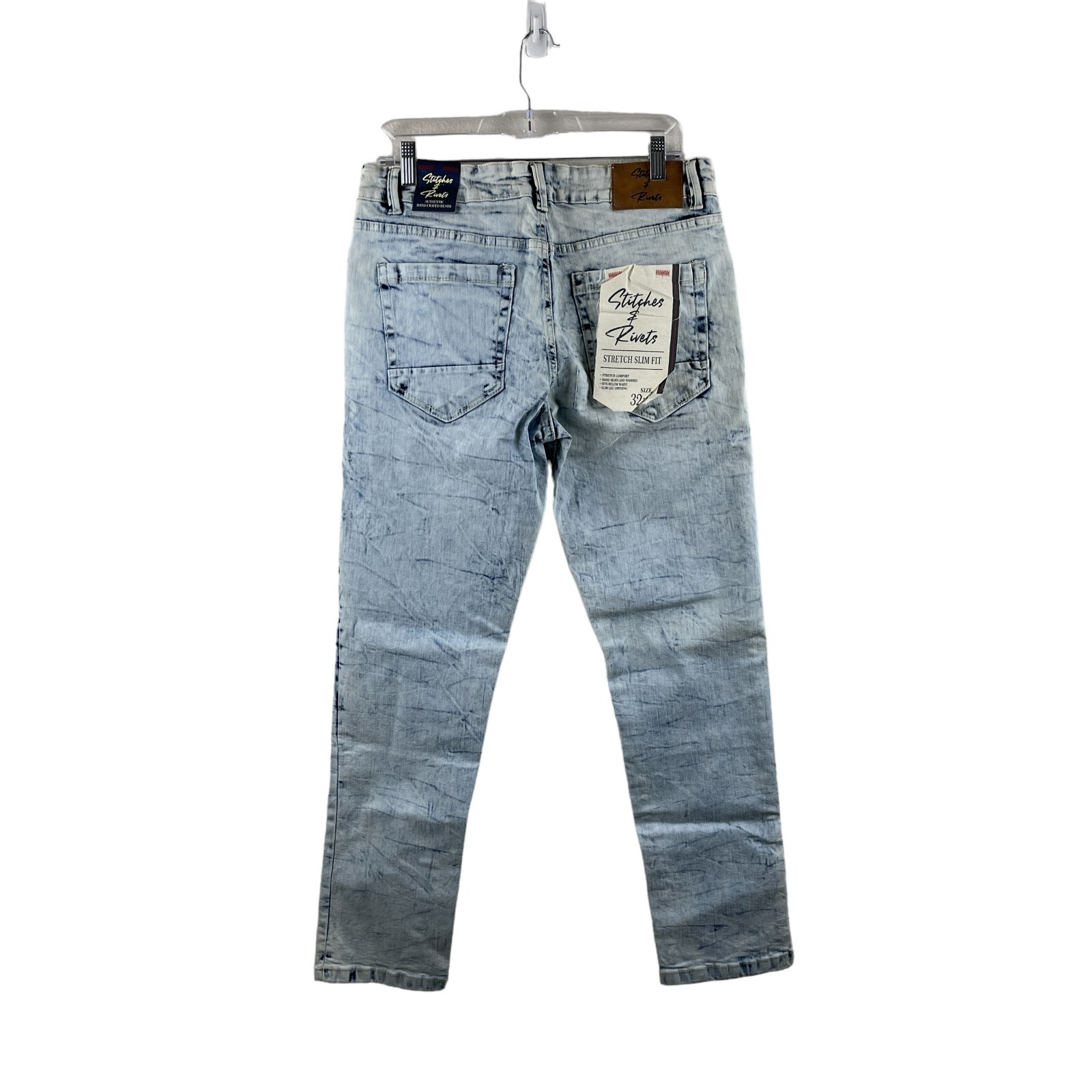 デニム・ジーパン Cut line rivet point wide washed denim pants medium blue WASHED DENIM CUT OUT WIDE PANTS