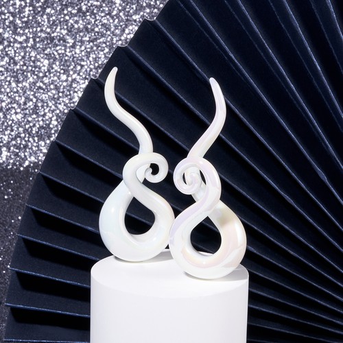 PAIR PYREX GLASS EAR PLUGS SPIRAL TWIST TAPER JELLYFISH EAR GAUGES FLESH TUNNELS