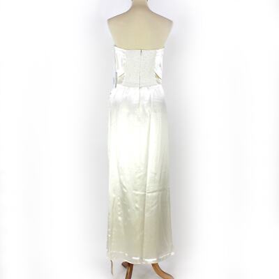 Pre-owned Reformation Ivory Strapless Barrow Silk Dress 8 Satin High Slit Maxi Wedding In Yellow