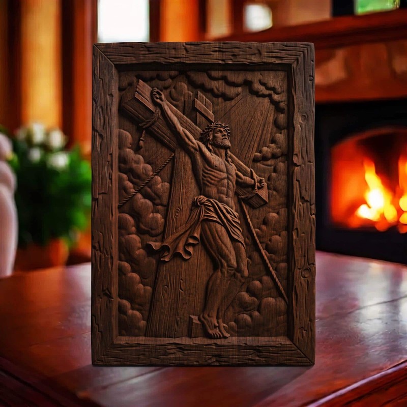 Jesus Crusifixion Wooden Carved Handmade Christian Icon | Byzantine Home Decor