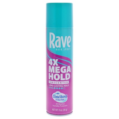 Rave 4X Mega Hold Hair Spray, All-Weather with Vitamin-Rich Formula, 11 oz