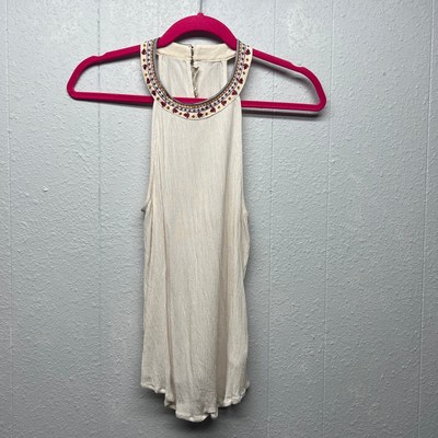 Chloe & Katie Embroidered Bohemian Gauzy Beach Coastal Indie Women's Top Medium