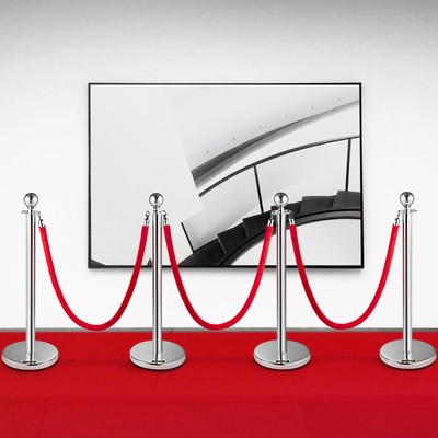 Crowd Control Stanchion Silver 4x37.8'' Pack 3 Ropes Queue Posts Stable Red