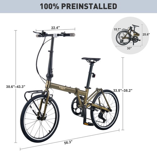Secondhand 20 Inch Folding Bicycle w Chromoly Steel Frame 7 Speed Adult Bike