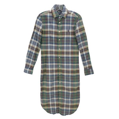 POLO RALPH LAUREN Plaid Shirt Dress Midi 100% Cotton Pony Logo Fitted Size 2