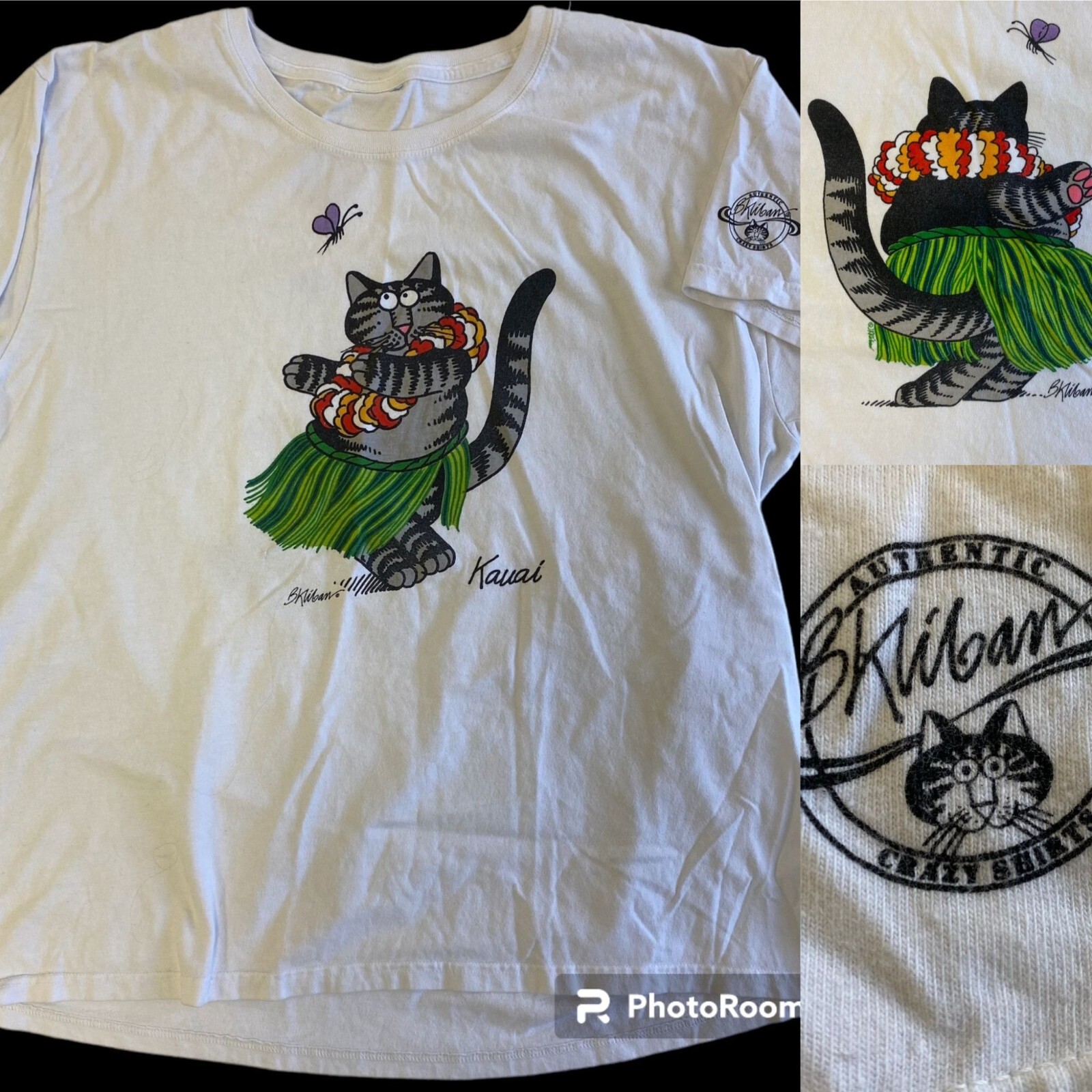 CALIBAN 売れ筋商品|||キャリバン Tシャツ トップス レディース Tops Blue Vtg 80's B Kliban Kauai Hawaii Aloha DANCING CAT Front Back