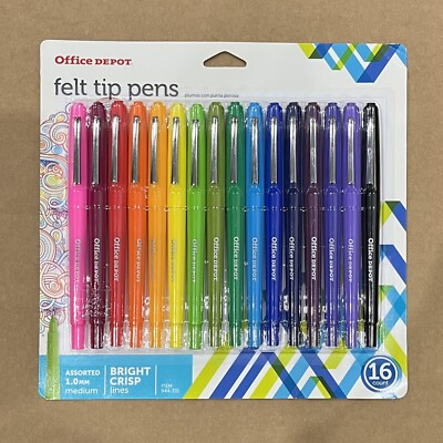 Office Depot Felt-Tip Porous Pens, Med Point 1.0mm, Assorted Colors, 16ct