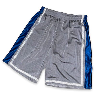 Tek Gear Dazzle Basketball Shorts Mesh Silky Shiny Blue Silver Medium