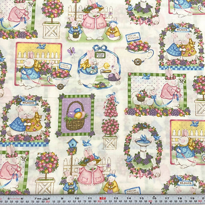 Daisy Kingdom Easter Parade Patch Sandi Gore Evans White Cotton by the HALF YARD