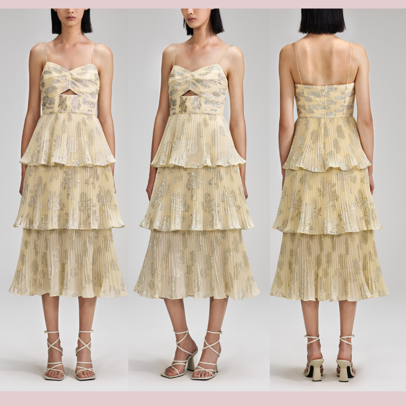 ワンピース Self-Portrait llic Jacquard Midi Dress Self-Portrait Metallic Jacquard Bow Midi Dress | Neiman Marcus