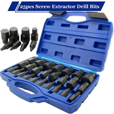 25Pcs Screw Extractor Set Hex Head Multi-Spline Easy Out Bolt Extractor Set