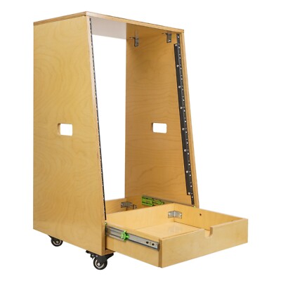 Sound Town 16U DIY Slanted Studio Rack ,2U Drawer Plywood Golden Oak SDRK-16TD2