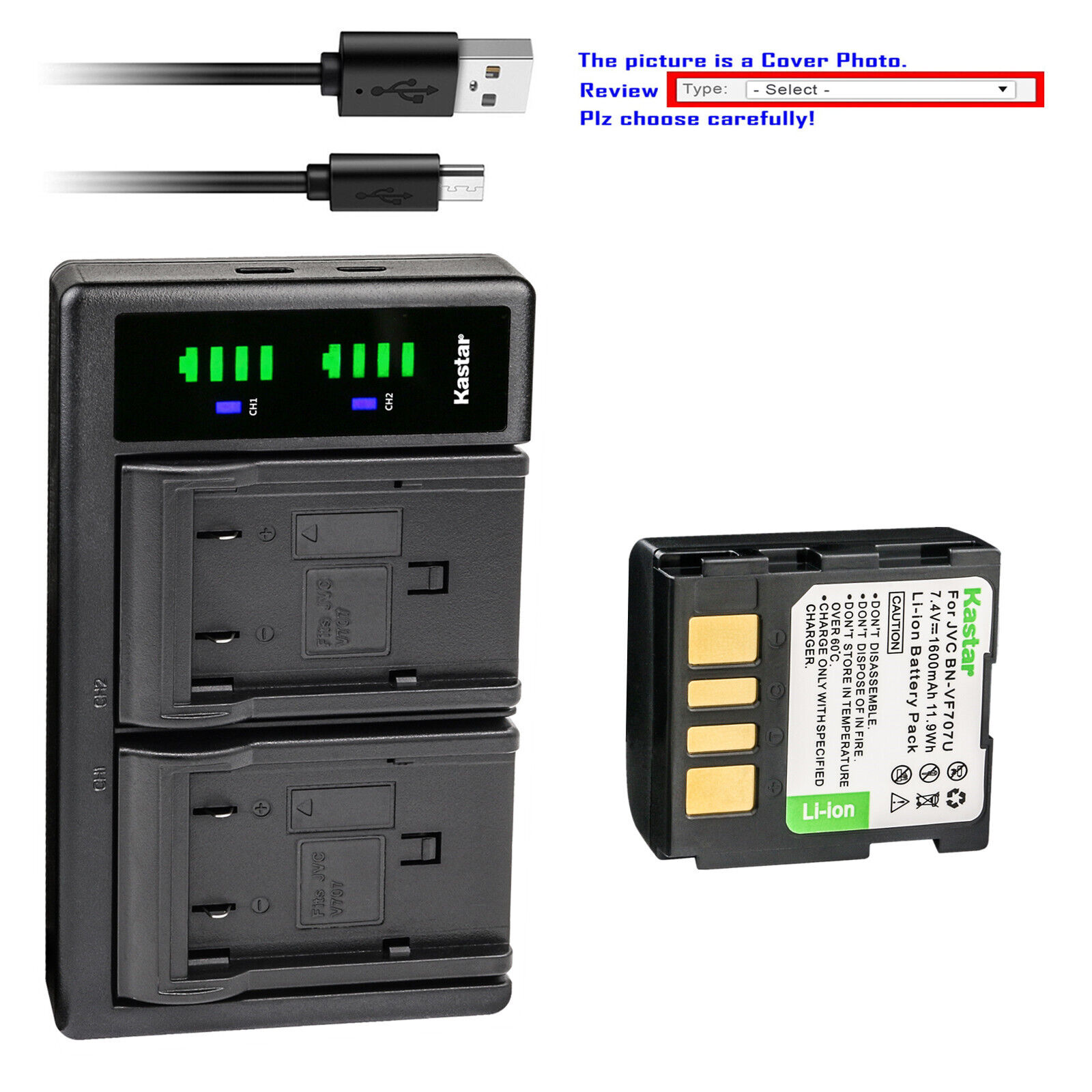 Kastar Battery LTD2 Charger for JVC BN-VF707 BN-VF707U BN-VF707UE BN-VF707US