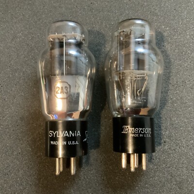 Rare ANOS Sylvania RCA Emerson 2A3 Black Plate Tubes MATCHED Nice Pair LOOK