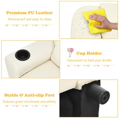 Costway Kids Recliner Chair PU Leather Armrest Sofa w/Footrest Cup Holder Beige