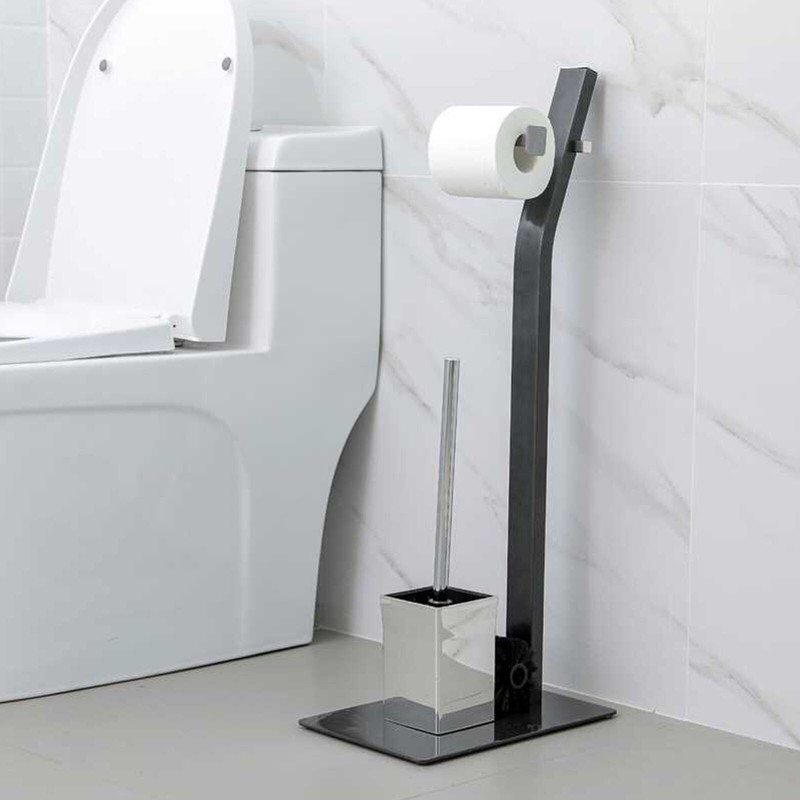 Stand WC-Garnitur 71cm silber-anthrazit WC-Bürste Toilettenpapierhalter Badset