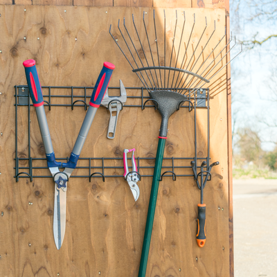 HEAVY DUTY GARDEN TOOL HOLDER WALL RACK WITH HANGER HOOKS GARAGE