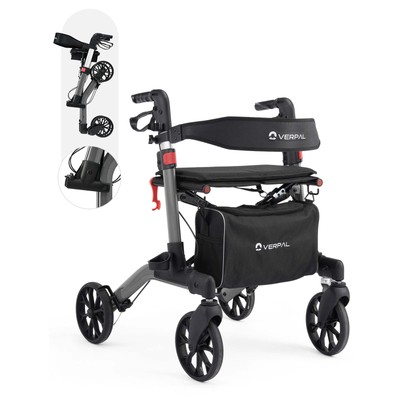 Double Folding Adjustable height Rollator Rolling Walker w/ Extra Wide Backrest