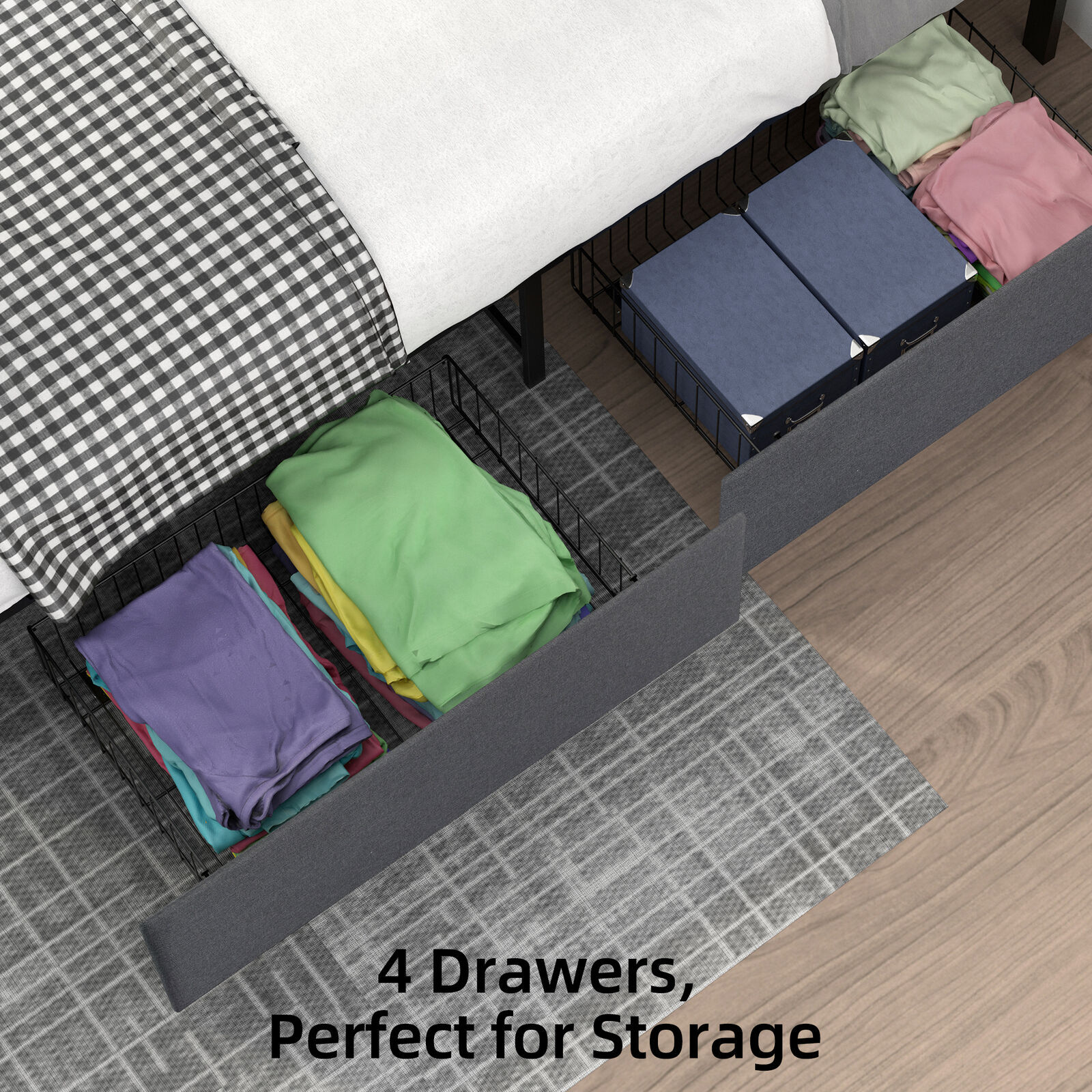 Full Size Platform Bed Frame with Height Adjustable Headboard 4 Storage Drawer