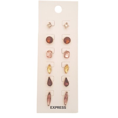 EXPRESS GOLD PLATED MULTI COLOR STUD EARRING GIFT CARD 6 PAIRS  NWT