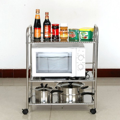 3-Tier Kitchen Trolley Cart Stainless Steel Microwave Oven Rack Utility Cart