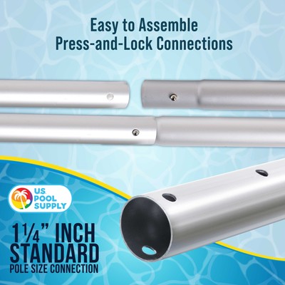 10.5 Foot Aluminum Telescopic Swimming Pool Pole, 8 Sections, Attach Accessories