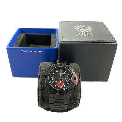 Vince Camuto The Master Red Black Ion Plated Stainless Steel Men Wrist Watch