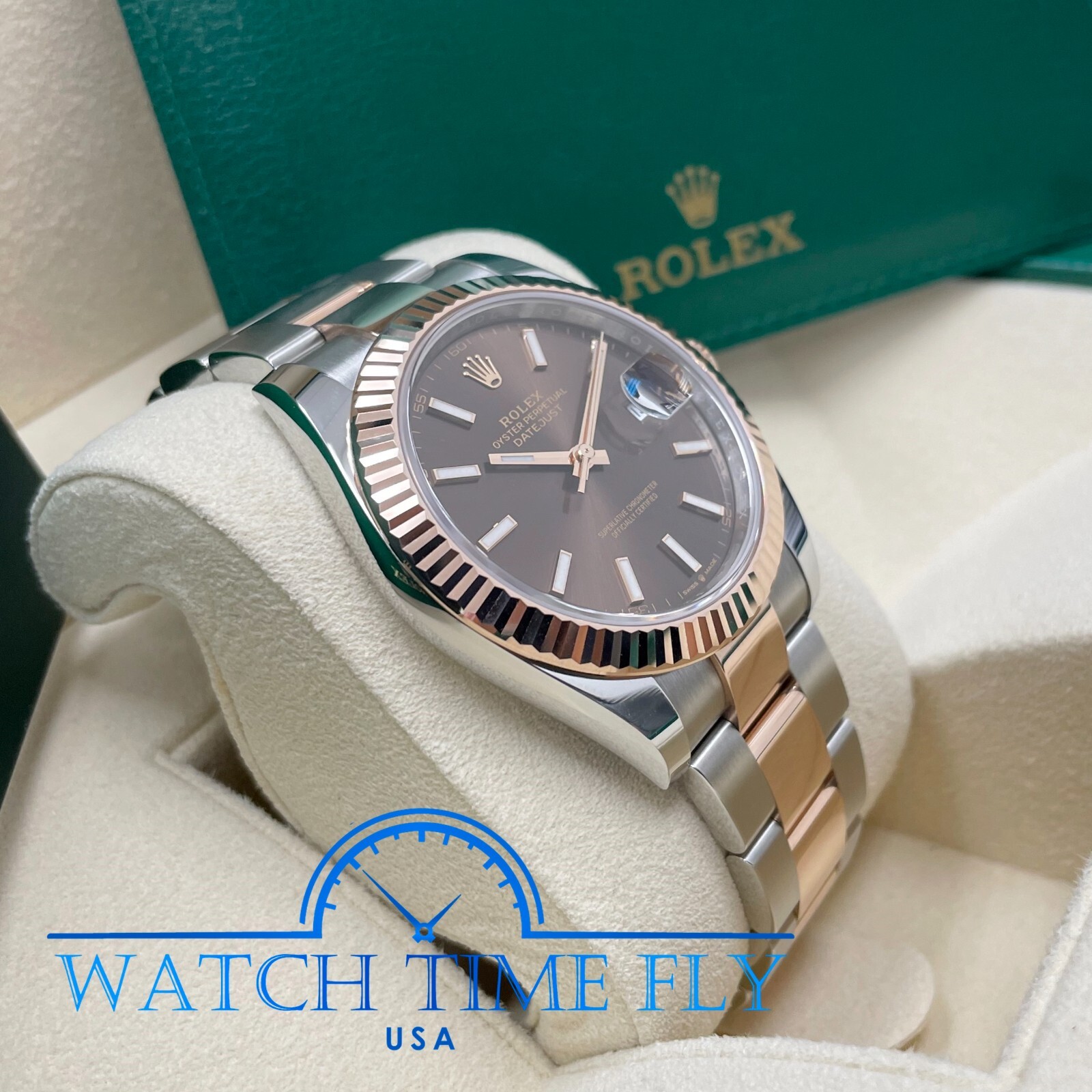 Pre-owned Rolex Datejust 41mm 126331 Two Tone Rose Gold Oyster Bracelet Chocolate Index