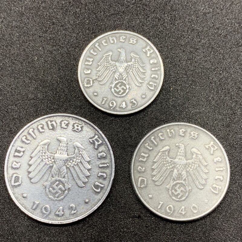 Third Reich Coin Lot Rare World War 2 German Zinc 1 5 & 10 Reichspfennig Coins
