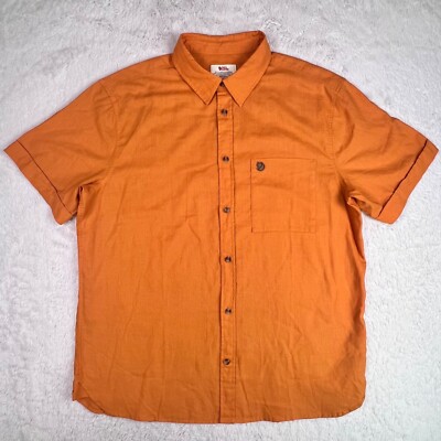 FJallraven Ovik Travel Shirt Men's XL Orange Comfort Fit Short Sleeve Hiking Fox