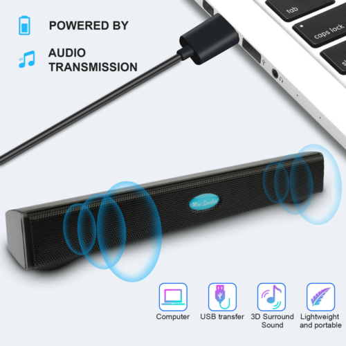 Wired USB Computer Speakers Mini Stereo Soundbar 3.5mm Jack 