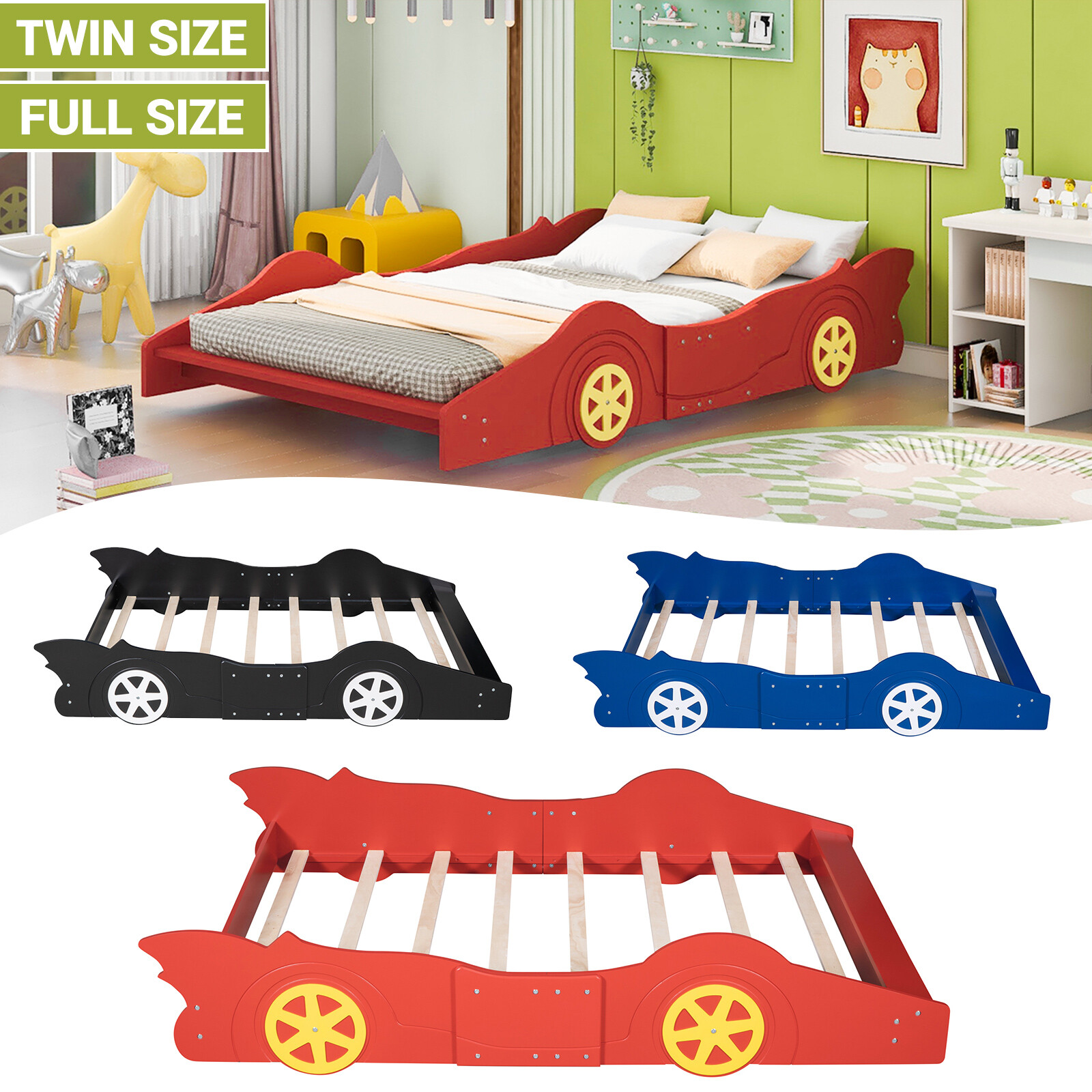 Boys Turbo Race Car Twin/Full Toddler Race Car Bed Kid Child Bedroom NEW