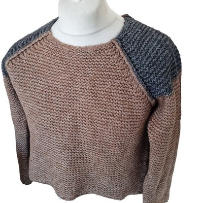 Replay Knit Crop Jumper Women's Large Brown Grey Raglan Sleeve Casual