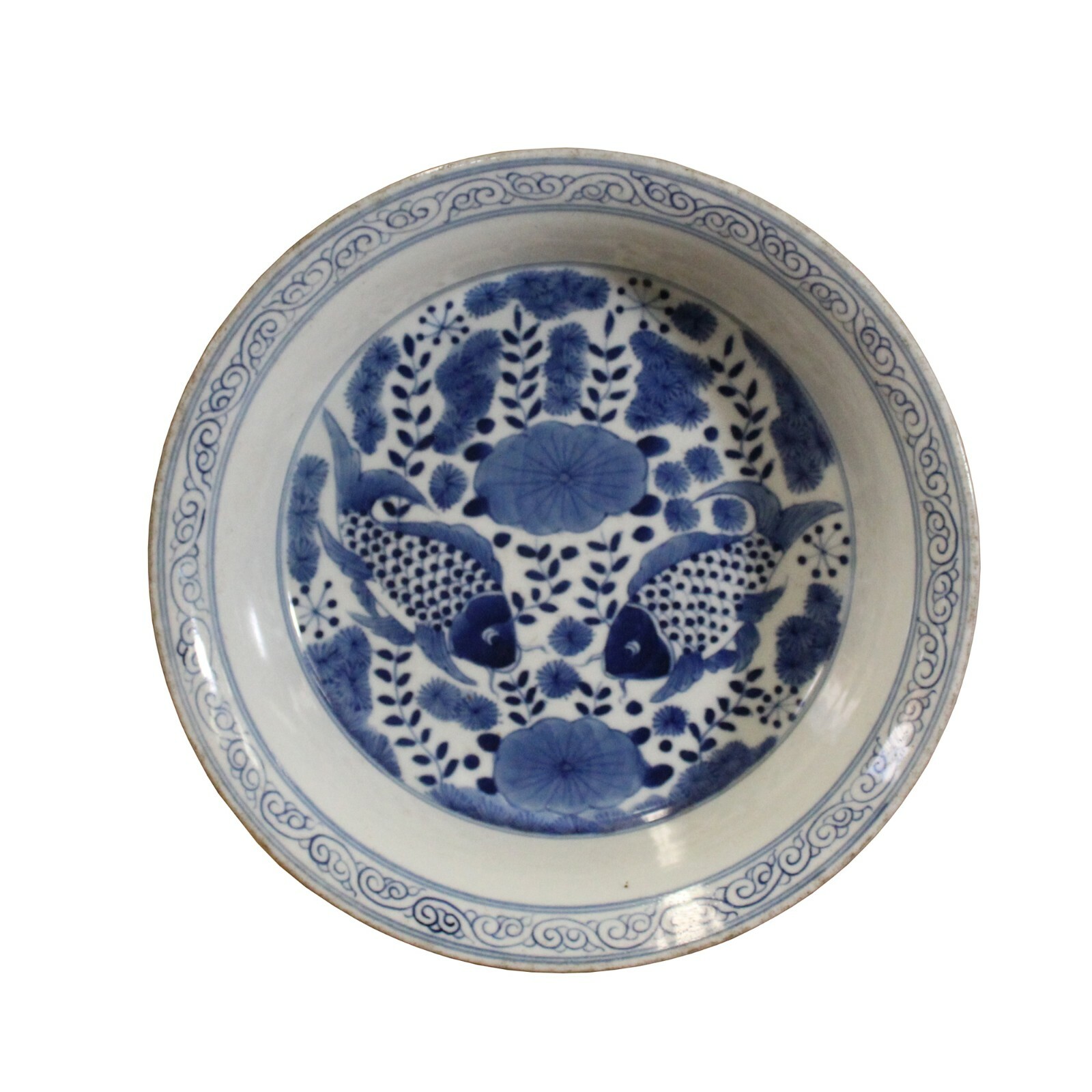 Chinese Blue White Fishes Fengshui Graphic Porcelain Plate ws496S Chinese Blue White Fishes Fengshui Graphic Porcelain Plate ws496S